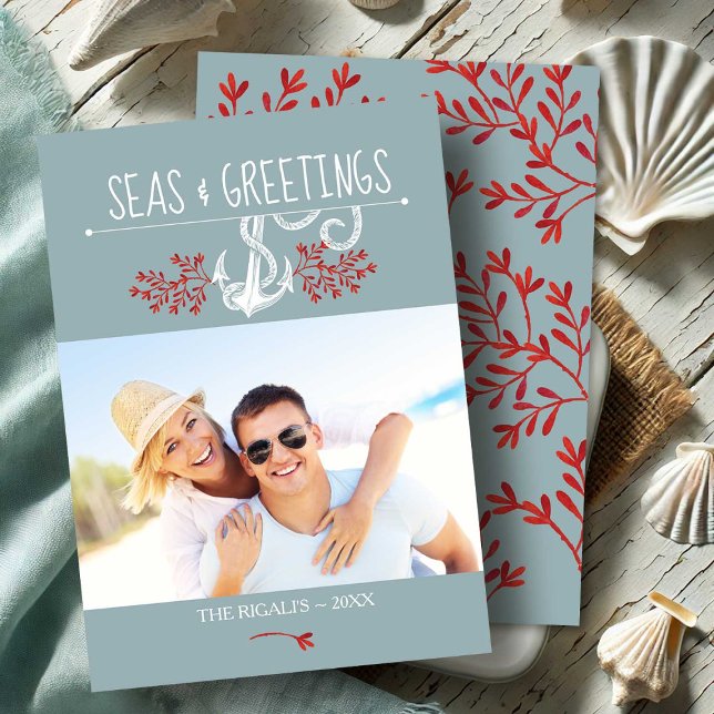 Carte d'Ancre de voeux pour les fêtes de la photo  (Beach Christmas Cards with photo art by Victoria Grigaliunas)