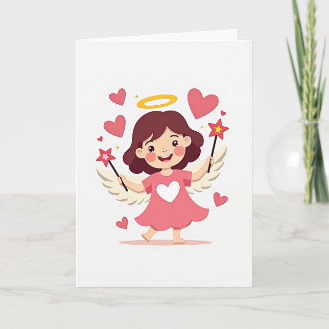 Carte d'ange à coeur mignon (Devant)