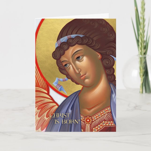 Carte d'ange de Noël avec la scène de nativité à (Devant)