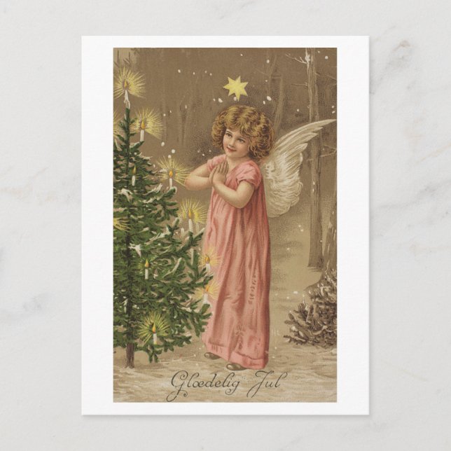 Carte d'ange de Noël rose vintage (Devant)