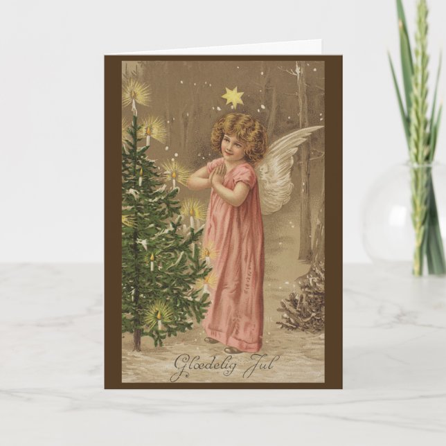 Carte d'ange de Noël rose vintage (Devant)