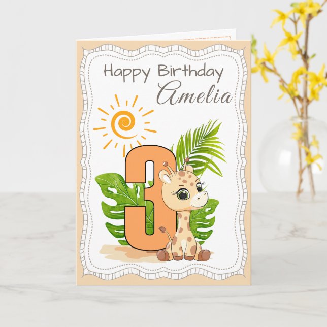 Carte d'animaux aquarelle pour 3ème anniversaire (Fleur jaune)