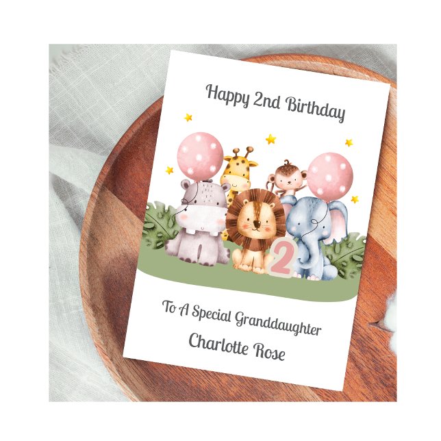 Carte d'animaux de safari pour 2e anniversaire (Créateur téléchargé)
