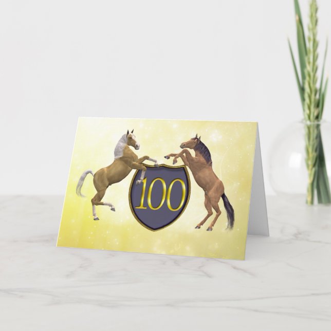 Carte d'anniversaire 100 ans avec chevaux d'élevag (Devant)
