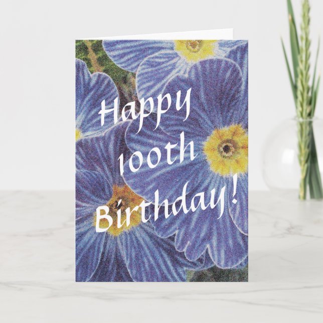carte d'anniversaire 100 ans avec fleurs bleues (Devant)