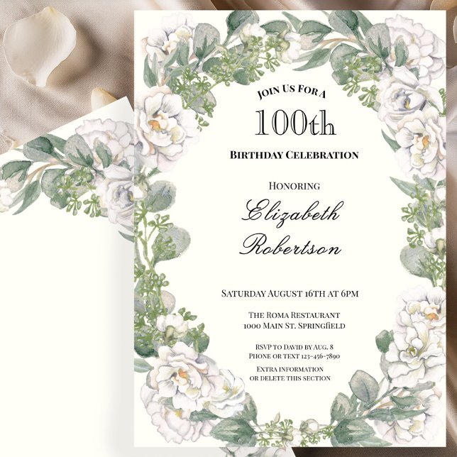 Carte d'anniversaire 100 ans femme Bordure Florale (Créateur téléchargé)