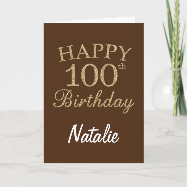 Carte d'anniversaire 100 ans pailletée marron et o (Devant)