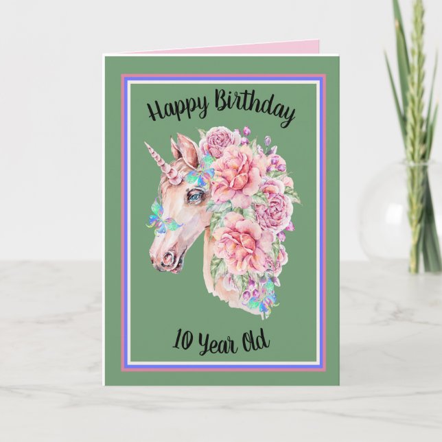 Carte d'anniversaire 10 ans avec licorne pour fill (Devant)