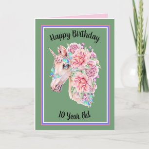 Carte d'anniversaire 10 ans avec licorne pour fill