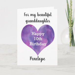 Carte d'anniversaire 10 ans Cœur Aquarelle Violet