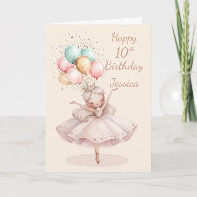 Carte d'anniversaire 10 ans Danseuse blanche aux c (Devant)