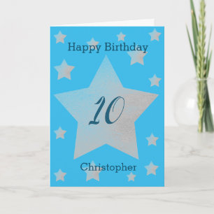 Carte d'anniversaire 10 ans étoiles grises aquarel