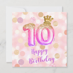 Carte d'anniversaire 10 ans Or Rose Violet