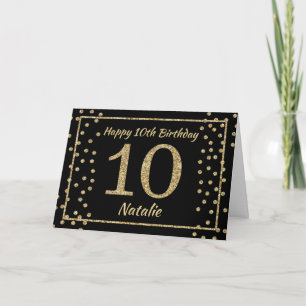 Carte d'anniversaire 10 ans paillettes noir et or