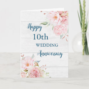 Carte d'anniversaire 10e Mariage des fleurs d'aqua