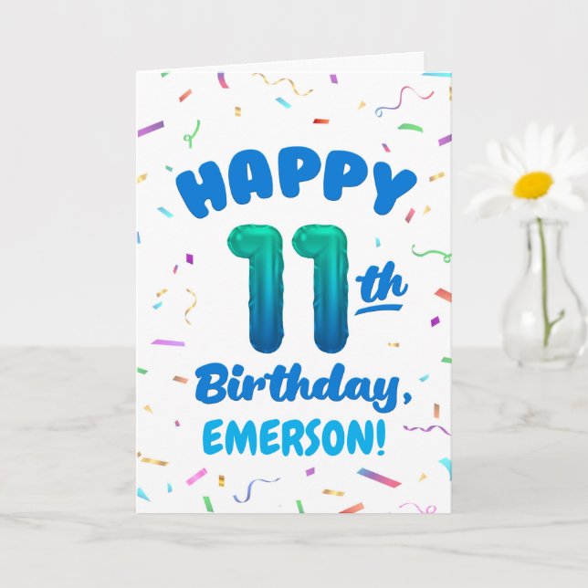 Carte d'anniversaire 11 ans avec nom personnalisé (Petite plante)