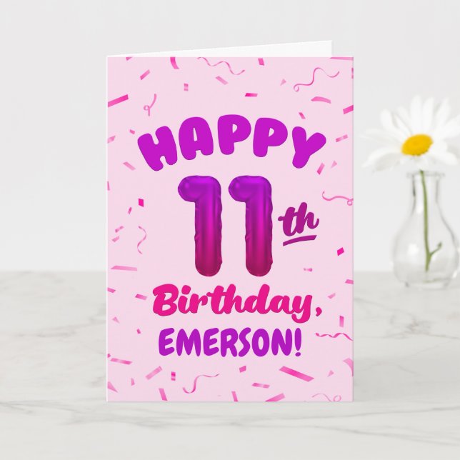 Carte d'anniversaire 11 ans avec nom personnalisé (Petite plante)