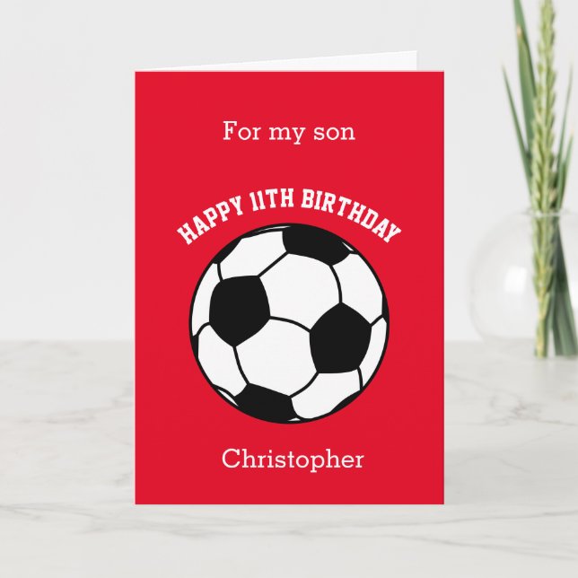 Carte d'anniversaire 11 ans de football rouge (Devant)