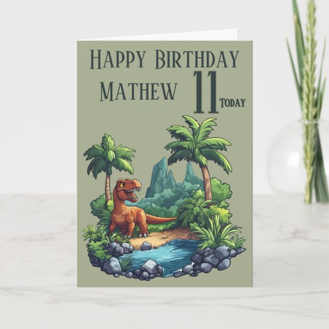 Carte d'anniversaire 11 ans Dinosaure (Devant)