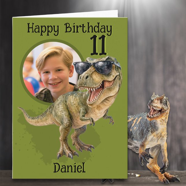 Carte d'anniversaire 11 ans dinosaure T-Rex avec u (Créateur téléchargé)