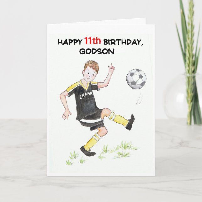 Carte d'anniversaire 11e pour un Godson - Football (Devant)