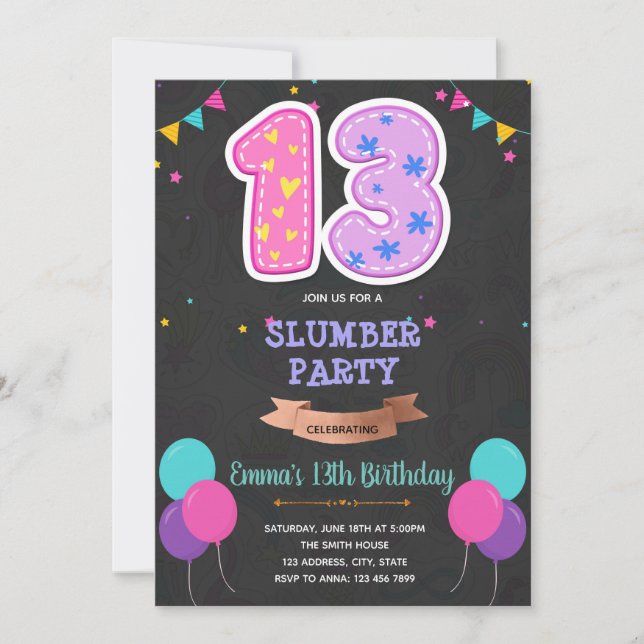 Carte d'anniversaire 13 ans à double chiffre (Devant)