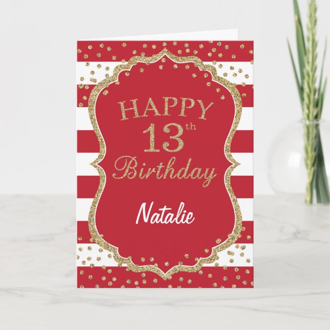 Carte d'anniversaire 13 ans avec confettis paillet (Devant)