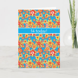 Carte d'anniversaire 14e, Ditsy Orange Flowers