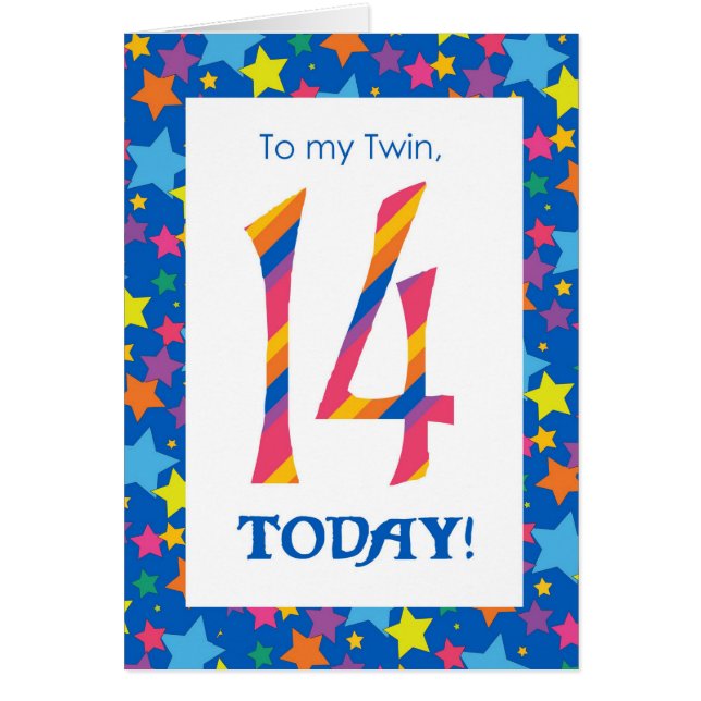 Carte d'anniversaire 14e pour Twin, Stripes et Sta (Devant)