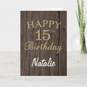 Carte d'anniversaire 15 ans Marron rustique et Pai