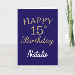 Carte d'anniversaire 15 ans paillettes bleu marine
