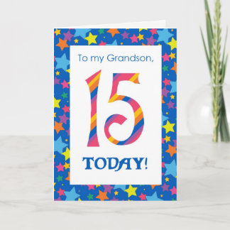 Carte d'anniversaire 15e pour Grandson, Stripes et