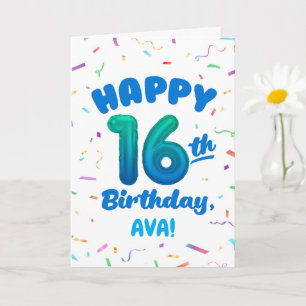 Carte d'anniversaire 16 ans avec nom personnalisé