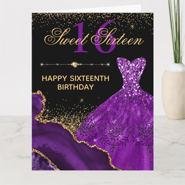 Carte d'anniversaire 16 ans robe aquarelle violett (Devant)