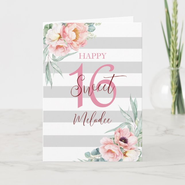 Carte d'anniversaire 16 ans Sweet 16 Eucalyptus Pe (Devant)