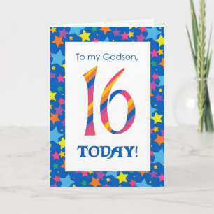 Carte d'anniversaire 16e pour Godson, Stripes et S