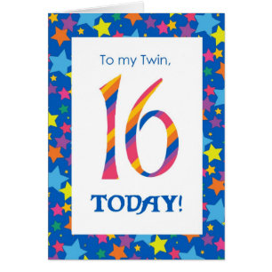 Carte d'anniversaire 16e pour Twin, Stripes et Sta