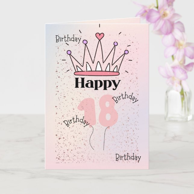 Carte d'anniversaire 18 ans « Happy 18 » Couronne  (Orchidée)