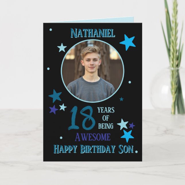 Carte d'anniversaire 18 ans pour fils avec une pho (Devant)