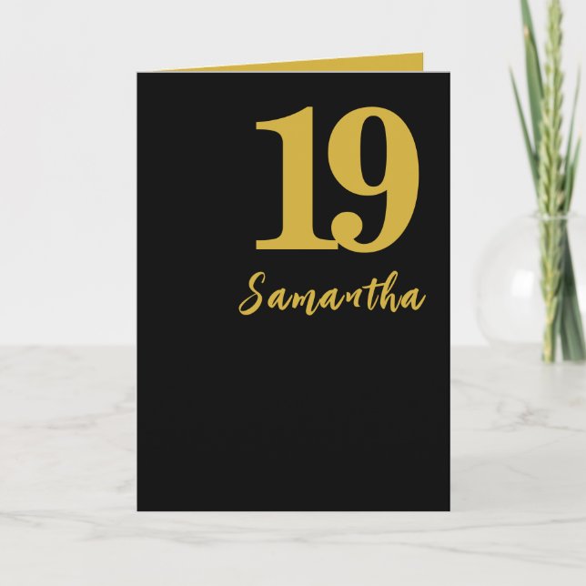 Carte d'anniversaire 19 ans, noir et or (Devant)