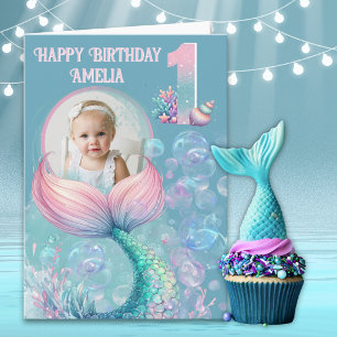 Carte d'anniversaire 1 an Mermaid Tail avec une ph