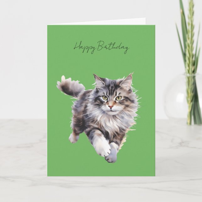 Carte d'anniversaire #1 avec chat gris et duveteux (Devant)