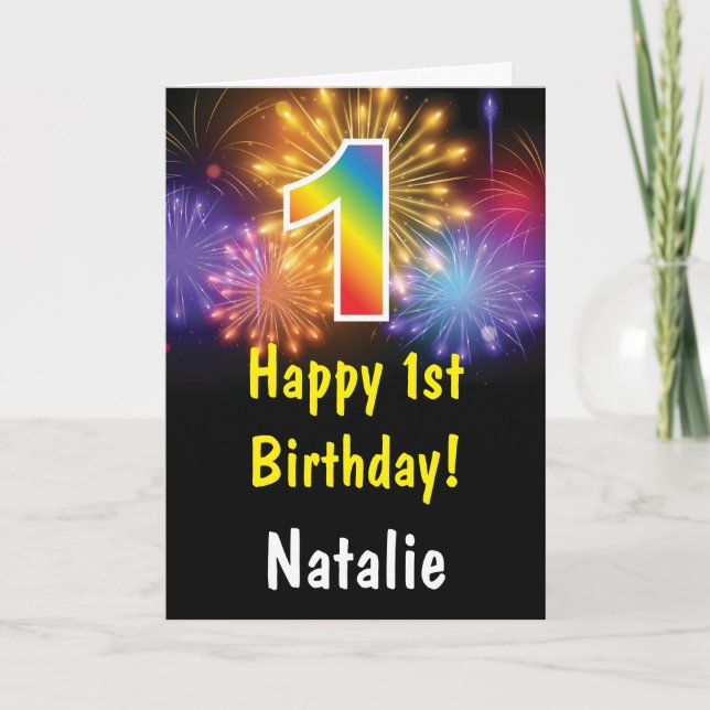 Carte d'anniversaire 1er anniversaire Feu d'artifi (Devant)