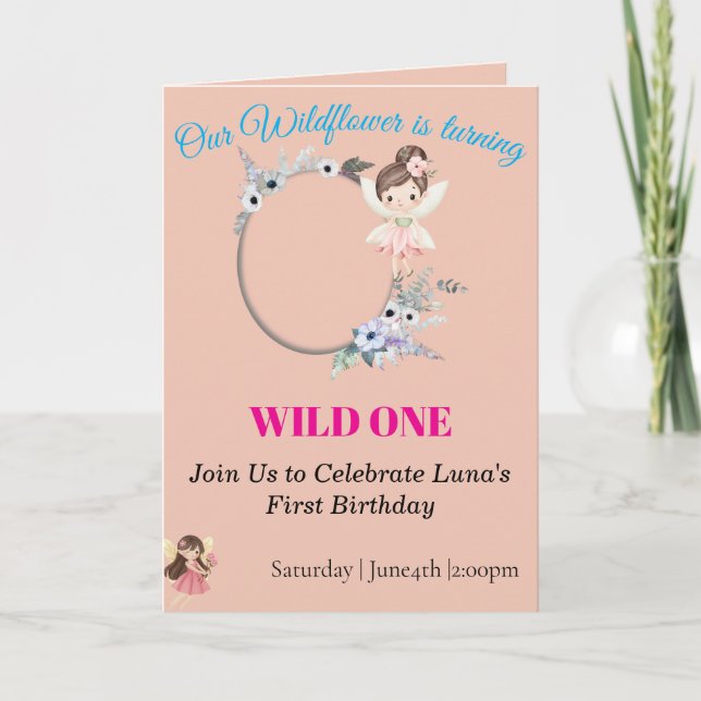 Carte d'anniversaire 1ère année Fille Bohème Fleur (Devant)