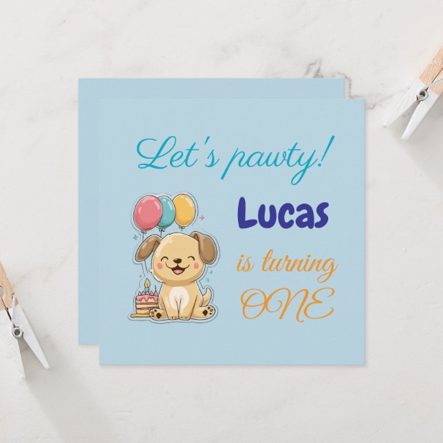 Carte d'anniversaire 1ère année, Joyeux chiot, gar (Devant/Arrière en situation)