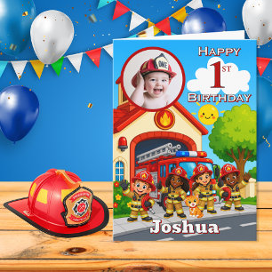 Carte d'anniversaire 1ère année Pompiers avec 1 Ph