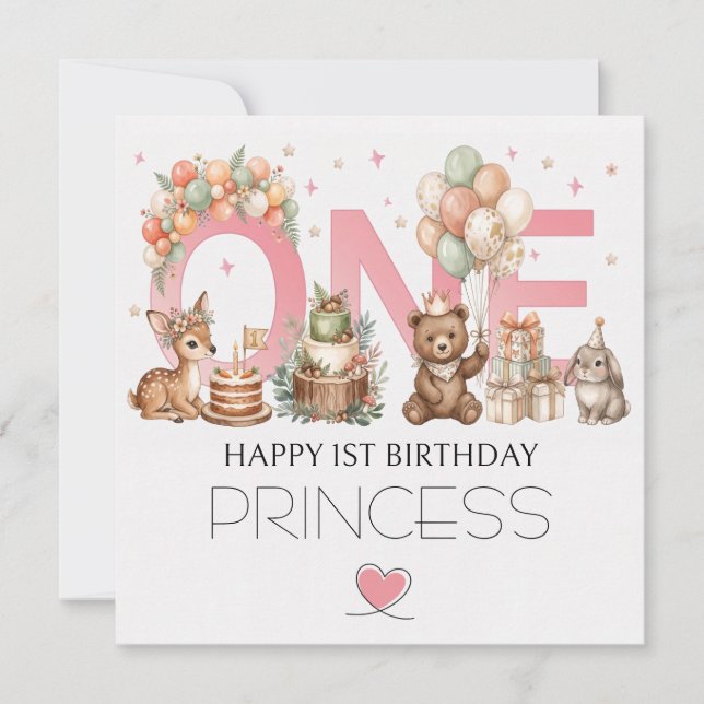 Carte d'anniversaire 1ère année pour fille (Devant)