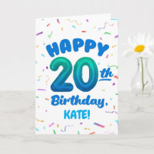Carte d'anniversaire 20 ans avec nom personnalisé