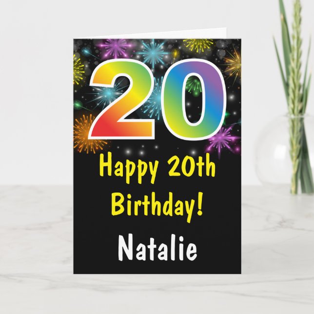 Carte d'anniversaire 20 ans Feu d'artifice Arc-en- (Devant)