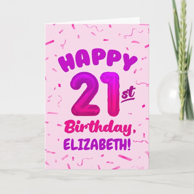 Carte d'anniversaire 21 ans avec nom personnalisé (Devant)